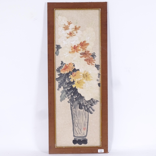 1321 - Chinese School, watercolour, chrysanthemums, signed with chop, image 91cm x 30cm, framed