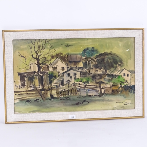 1322 - Kay Wong, watercolour, village scene, signed and dated '68, 45cm x 74cm, framed