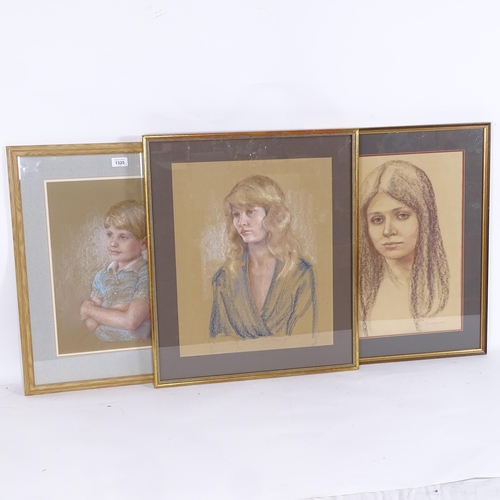 1325 - Shirley Bellwood (1931 - 2016), 3 coloured pastel on paper, portraits, largest 48cm x 40cm, framed (... 