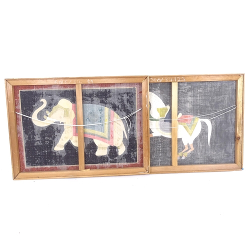 1331 - A pair of Batiks on linen, a ceremonial elephant and horse, overall 55cm x 78cm