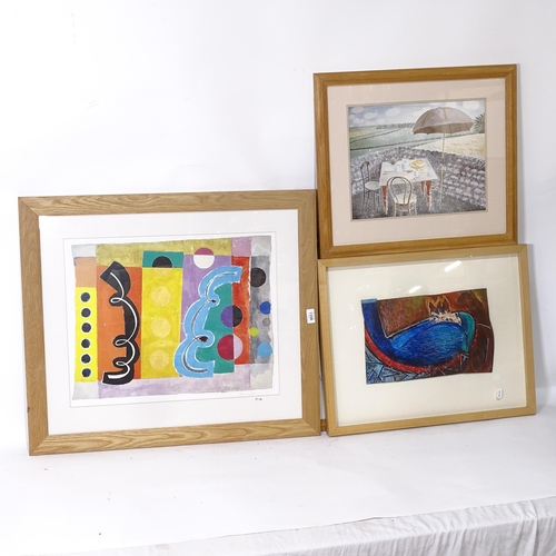 1358 - Rob Peel, mixed media, abstract Cornish scene, and 3 modern prints (4)