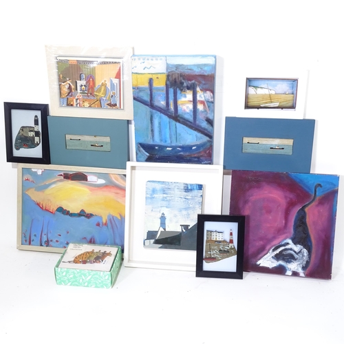 1360 - Various pictures and prints, including Susan Ashworth oil on board, Newhaven Lighthouse