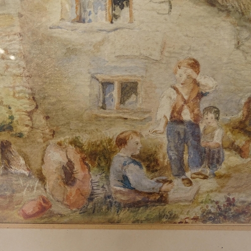 1366 - 19th century watercolour, country cottage, 2 other watercolours and print (4)