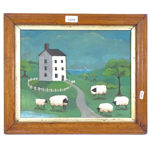 1370 - Carol Maddison, contemporary oil on canvas, sheep in landscape, signed, framed, overall 37cm x 44cm