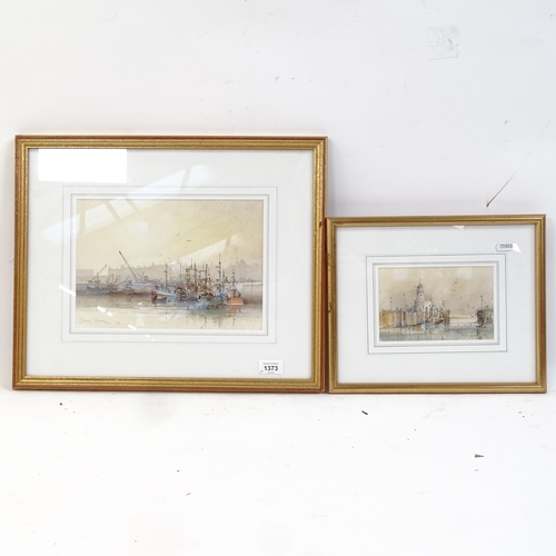 1373 - David Howell, 2 watercolours, docked boats, signed and dated, largest overall 40cm x 50cm