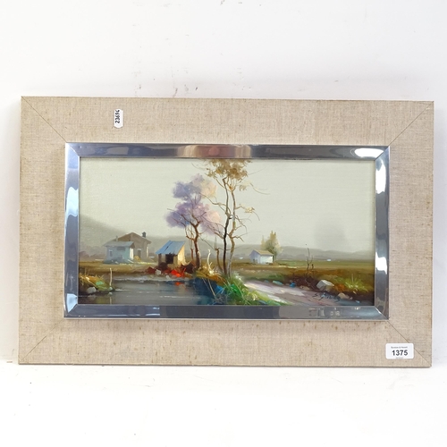 1375 - Late 20th century oil on canvas, Spanish country landscape, indistinctly signed, framed, overall 36c... 