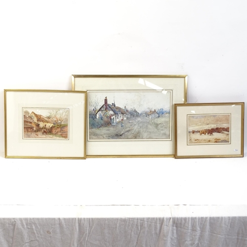 1377 - 3 x 20th century watercolours, country and village scenes, framed (3)