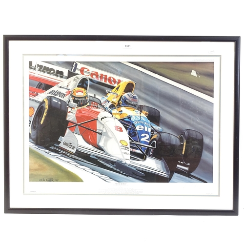 1381 - Colin Carter, limited edition colour print, mutual respect, 1993 European Grand Prix, depicting Ayrt... 