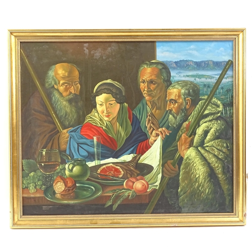 1383 - Modesto, modern oil on canvas, Mary with disciples, signed and dated '98, framed, overall 80cm x 95c... 