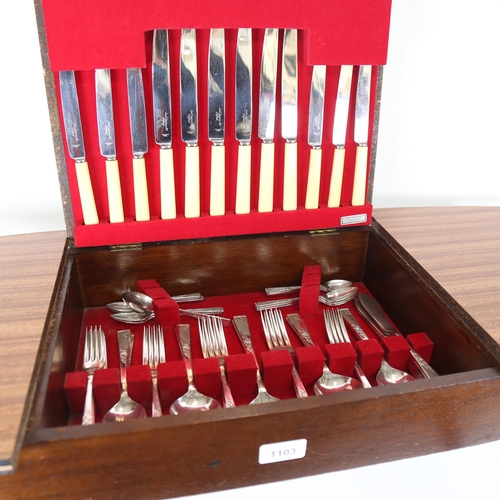 1103 - A canteen of Sheffield plate cutlery for 6 people, in fitted cabinet