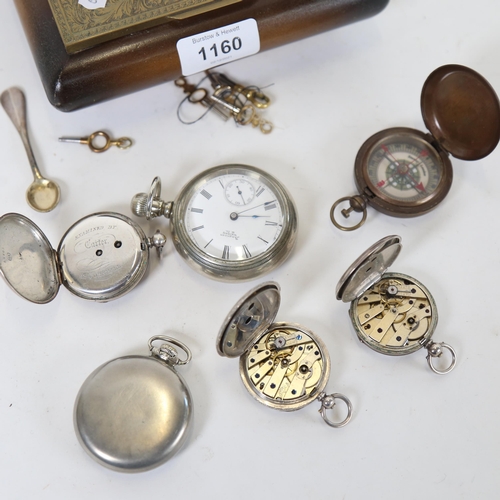 1160 - A Waltham chrome plate cased top-wind pocket watch, an engraved Continental silver fob watch, an Ing... 