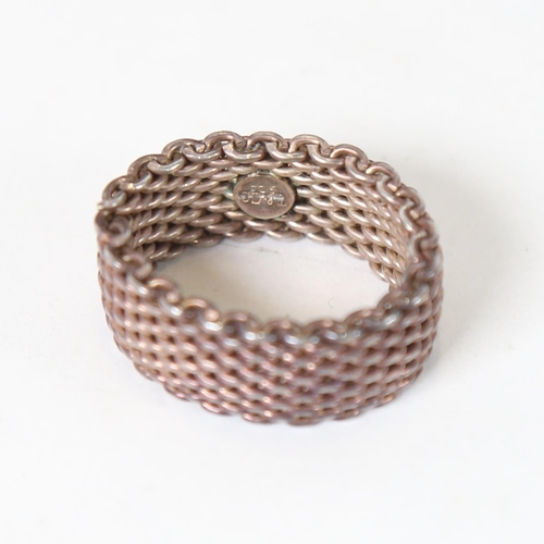 1246 - A silver mesh ring, marked T & Co 925