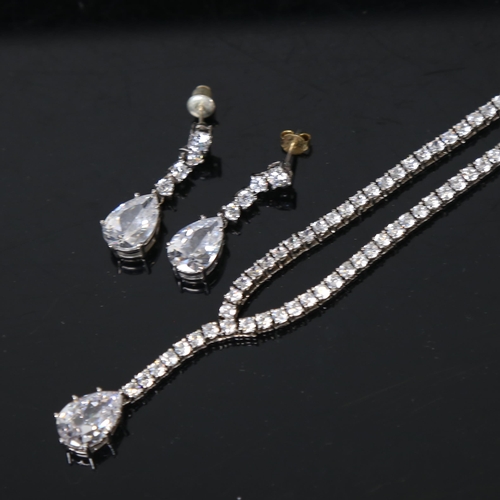 1253 - A .925 silver-mounted pendant necklace, and a pair of matching drop pendant earrings