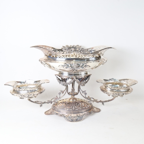 1263 - MAPPIN & WEBB - an impressive silver plated 2-tier table centre, with 3 shaped pierced and embossed ... 