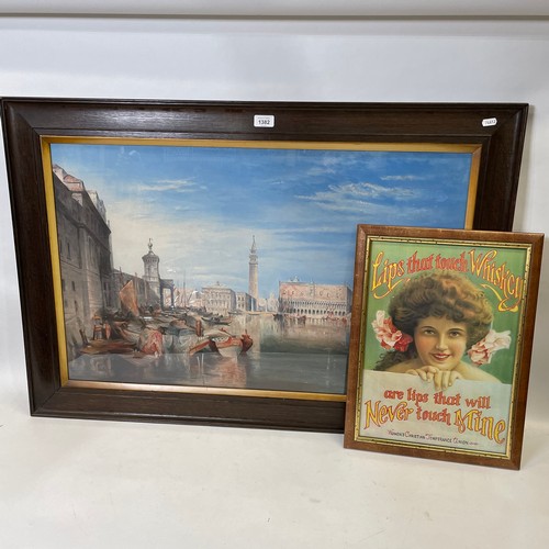 1382 - Large scale colour print, St Mark's Square and Doge's Palace view at Venice, framed, overall 68cm x ... 