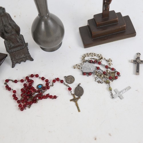 463 - A bronze Corpus Christie figure, an icon and rosaries etc