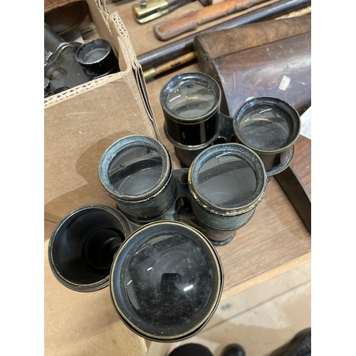 48 - A large quantity of various Vintage binoculars and telescopes (boxful)