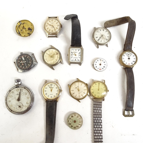 262 - Various collectables, including Antique watch movements, miniature brass candlesticks, coins, postca... 