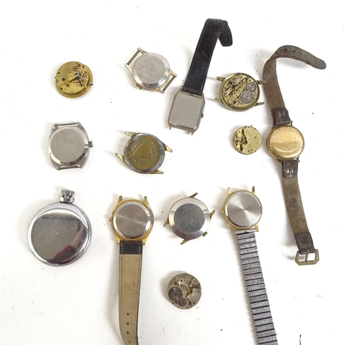 262 - Various collectables, including Antique watch movements, miniature brass candlesticks, coins, postca... 