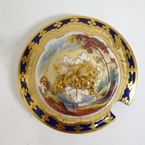 336 - 19th century hand painted and gilded porcelain 2-handled sugar bowl on stand, and a similar blue gro... 