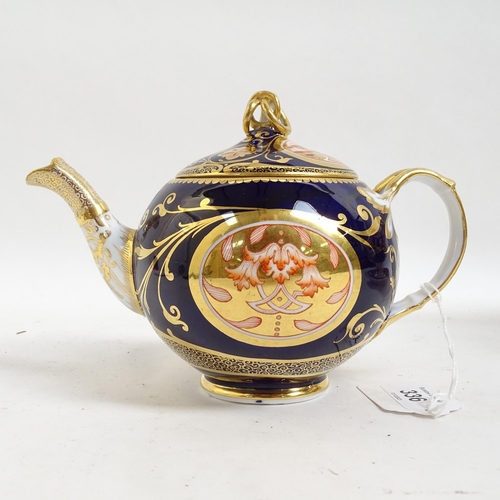 336 - 19th century hand painted and gilded porcelain 2-handled sugar bowl on stand, and a similar blue gro... 