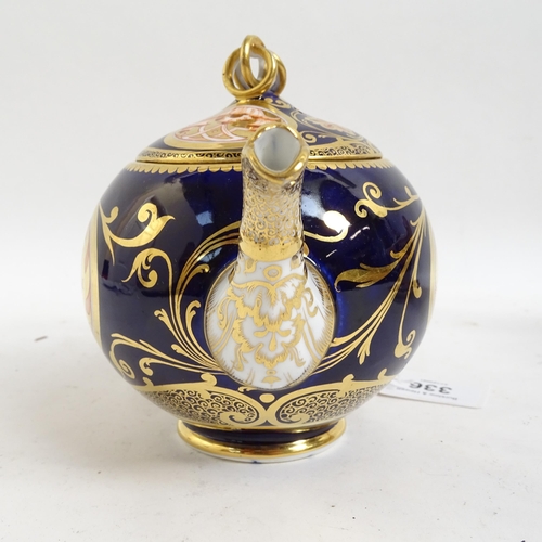 336 - 19th century hand painted and gilded porcelain 2-handled sugar bowl on stand, and a similar blue gro... 