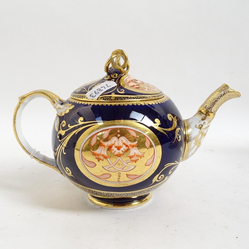 336 - 19th century hand painted and gilded porcelain 2-handled sugar bowl on stand, and a similar blue gro... 