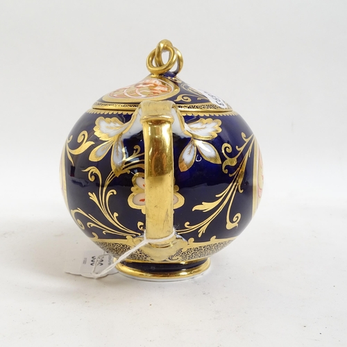 336 - 19th century hand painted and gilded porcelain 2-handled sugar bowl on stand, and a similar blue gro... 