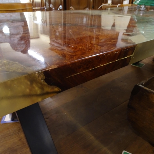 2098 - A late 20th century resin coffee table, with embedded teak rootwood, IK maker's logo in the resin, L... 