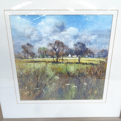 1367 - David Rust, 3 watercolours, countryside and farmyard scenes, signed, framed, largest overall 64cm x ... 