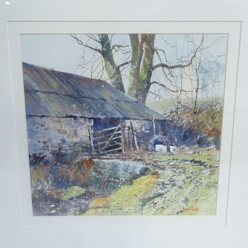 1367 - David Rust, 3 watercolours, countryside and farmyard scenes, signed, framed, largest overall 64cm x ... 