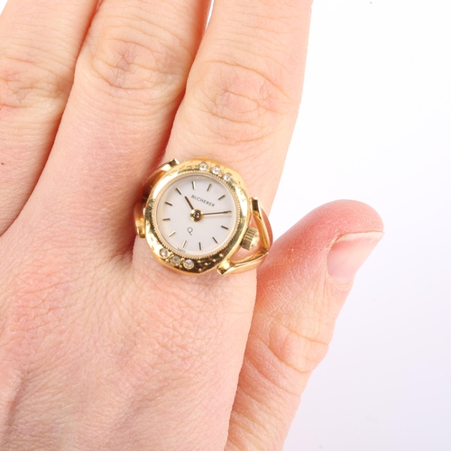 44 - BUCHERER - a lady's Vintage gold plated stainless steel quartz ring watch timepiece, silvered dial w... 