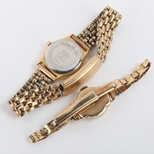 45 - 2 lady's bracelet watches, comprising gold plated Tissot Stylist and 9ct gold Record, only Record wo... 