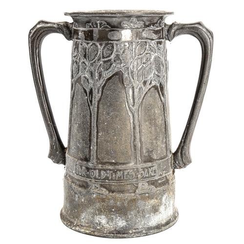 1005 - Liberty Tudric pewter 2-handled vase, with relief moulded stylised tree design 