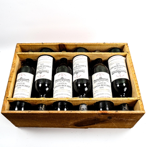 1016 - 12 bottles of Chateau Lafon-Rochet 1970, 4th growth, Saint-Estephe, in original wooden box.