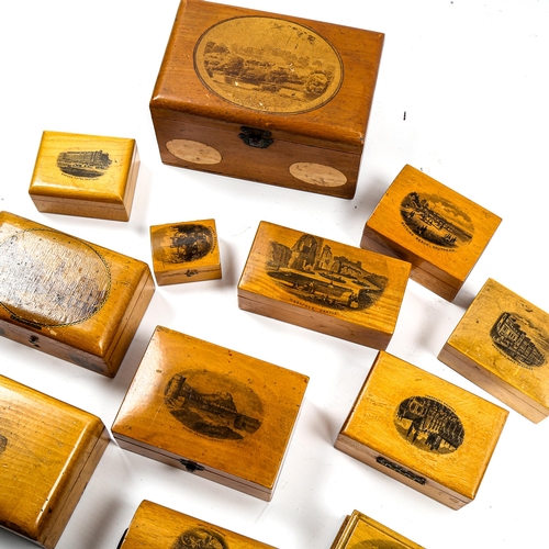 1033 - A collection of Victorian Mauchline Ware boxes, including scenes at Dumfries, Dover, Hastings, and S... 