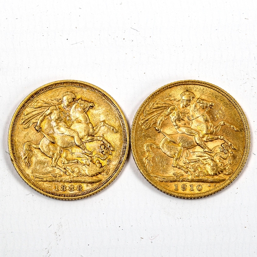 1036 - ***WITHDRAWN*** 2 gold sovereigns, 1888 and 1910