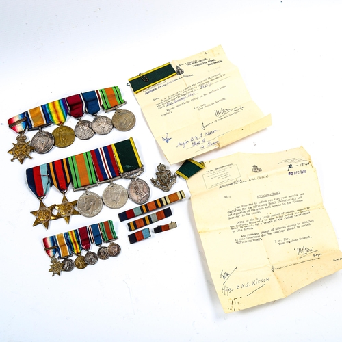 1044 - 2 groups of father and son Great War and Second World War medals, awarded to Captain N S B Kidson of... 