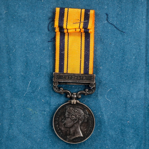 1045 - South Africa Campaign medal with 1877-8-9 bar, awarded to 1856 Pte Thomas Hicks, 1st Battalion 24th ... 