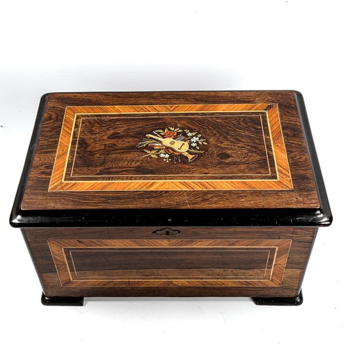 1051 - A 19th century Swiss musical box playing 8 airs on a 15.5cm cylinder and 3 bells, simulated rosewood... 