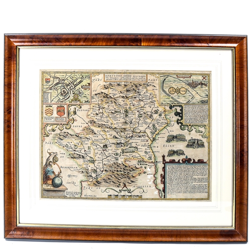 1064 - John Speede, Map Of Hartfordshire published 1616, original hand coloured engraving, image 39cm x 51c... 