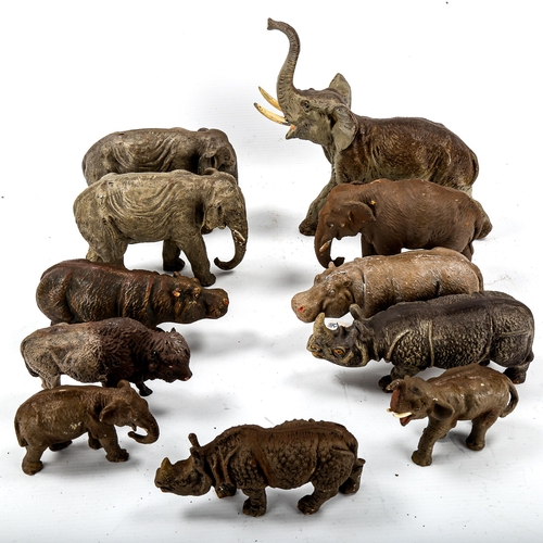 1077 - A collection of 11 German Lineol and Elastoline large scale wild animals, pre-War, including elephan... 