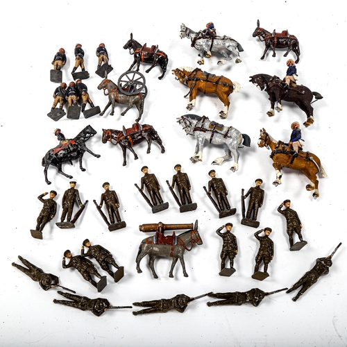 1081 - A quantity of Britains Artillery figures, horses, donkeys, soldiers saluting, soldiers with rifles e... 