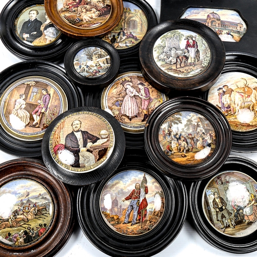 1094 - A collection of Victorian transfer printed pot lids in frames (17)