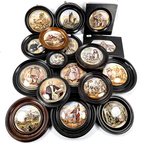 1094 - A collection of Victorian transfer printed pot lids in frames (17)