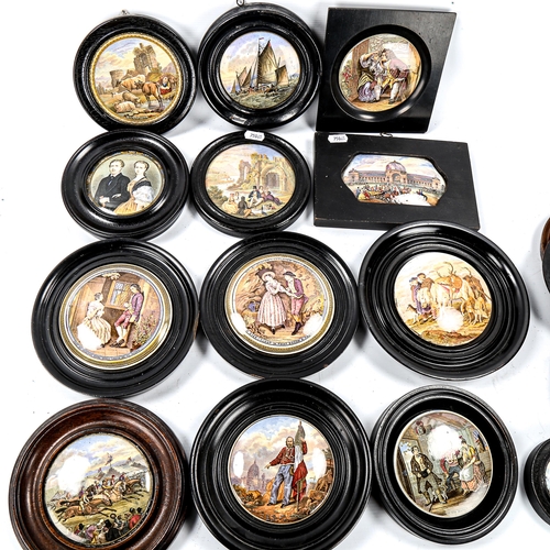 1094 - A collection of Victorian transfer printed pot lids in frames (17)