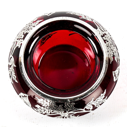 1113 - A small silver overlay ruby glass bowl, diameter 7.5cm