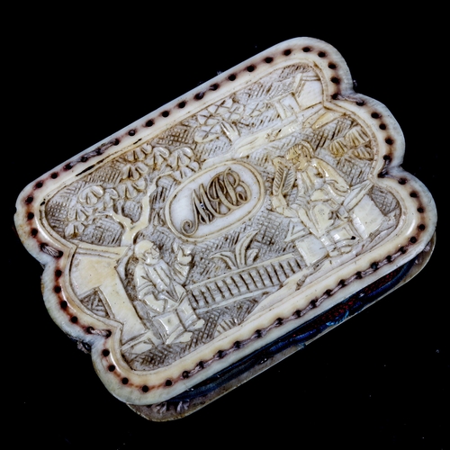 1115 - A small Cantonese relief carved ivory pin cushion, length 5.5cm