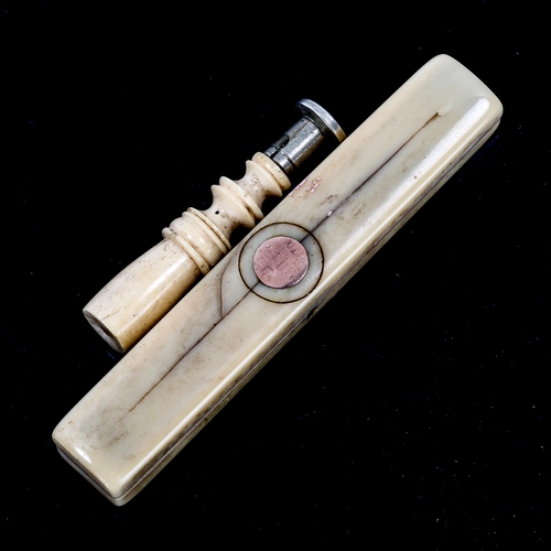 1116 - A Georgian ivory toothpick case, length 8cm, and a Victorian ivory-handled pocket seal (2)