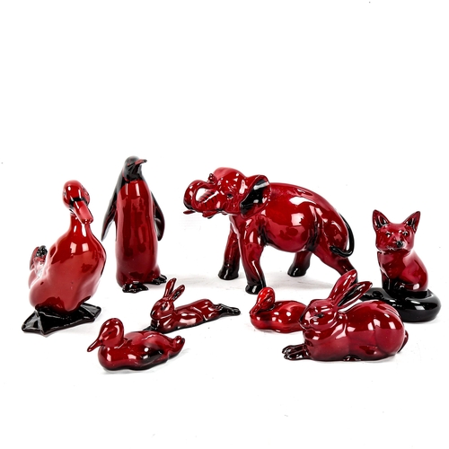 1123 - A group of Doulton Flambe animals, including elephant, length 19cm (8)